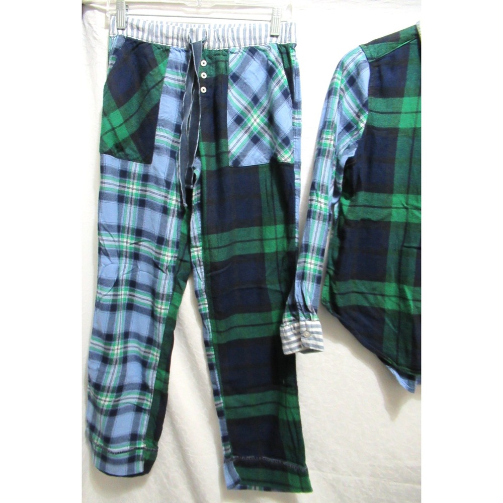 Aerie Size XXS/XS Blue‎ & Green Plaid Long Soft Cotton Pajama Lounge Set - Picture 3 of 10